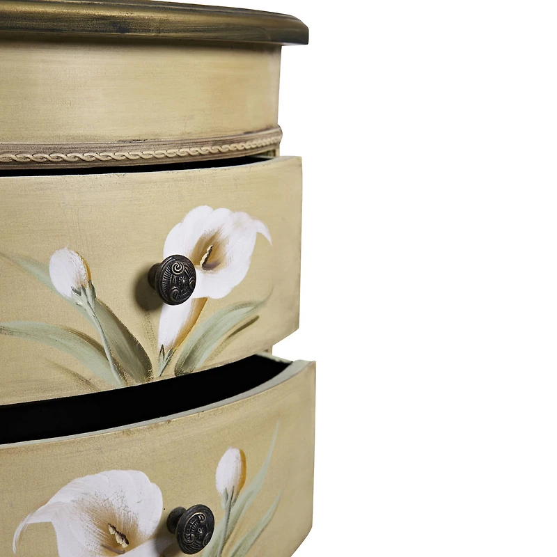 4-Drawer Antique Accessory Table with Calla Lily Floral Art