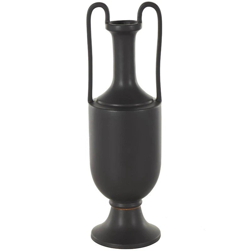 20.25" Black Ceramic Fluted Urn Shaped Vase with Arch Handles