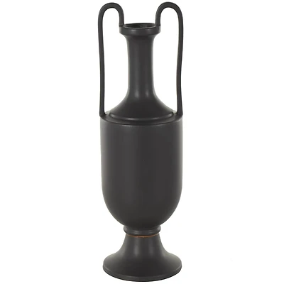 20.25" Black Ceramic Fluted Urn Shaped Vase with Arch Handles