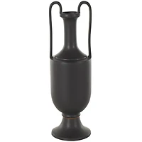 20.25" Black Ceramic Fluted Urn Shaped Vase with Arch Handles