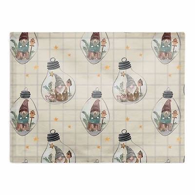 Cream & Gray Check Gnome Globe Pattern Cotton Twill Placemat