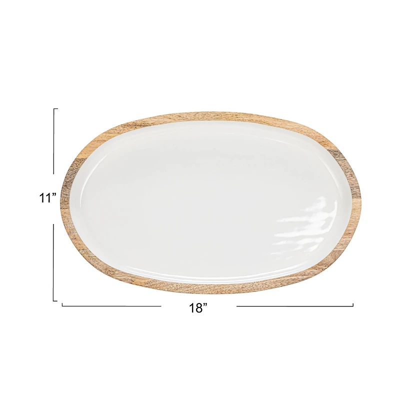 Hello Honey® 18" White Oval Enameled Mango Wood Tray