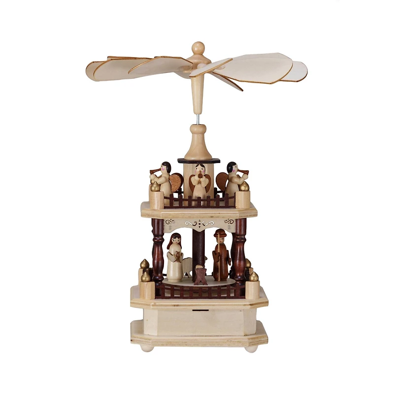 Hello Honey® 13" Musical Rotating Angels Round Wood Christmas Pyramid