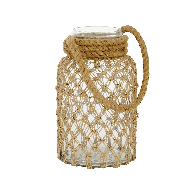 The Novogratz Brown Glass Coastal Lantern, 12" x 7" x 8"