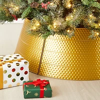 Glitzhome® 40.5" Christmas Gold Hammered Metal Tree Collar