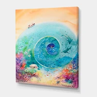 Designart - Turquoise Ocean Spiral With Coral Reef Fishes