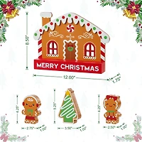 Glitzhome® Set of 4 Wooden Christmas Gingerbread House Table Decor