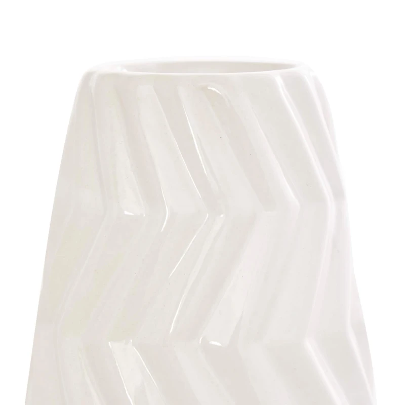 White Ceramic Dimensional Chevron Textured Vase with Varying Shapes Set