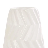 White Ceramic Dimensional Chevron Textured Vase with Varying Shapes Set