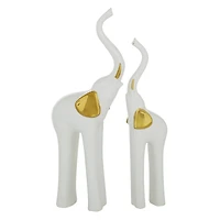 Set of 2 Gold Porcelain Glam Elephant Sculpture, 14", 16"