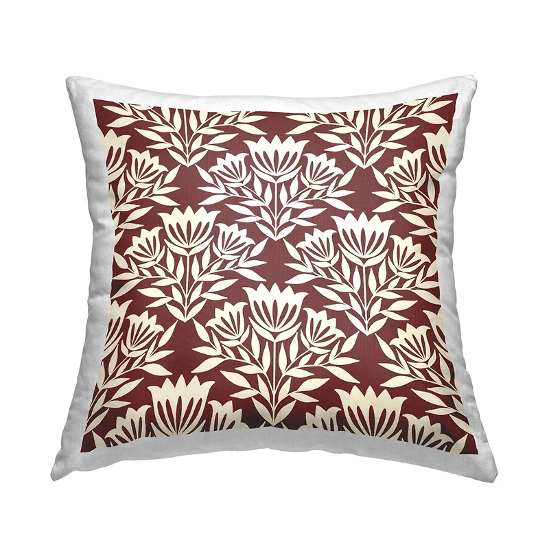 Stupell Industries Traditional Maroon Flower Arrangement Cream Pattern Throw Pillow, 18" x 18"
