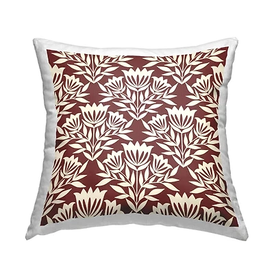Stupell Industries Traditional Maroon Flower Arrangement Cream Pattern Throw Pillow, 18" x 18"