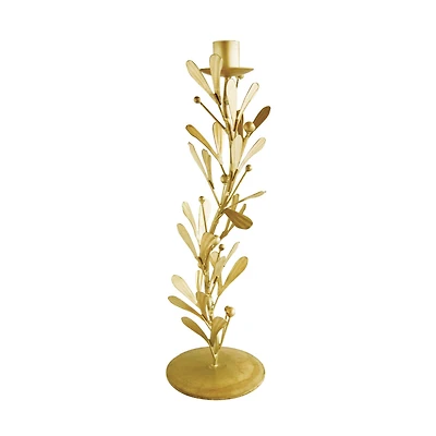Hello Honey® 10" Distressed Pewter Finish Metal Taper Candleholder with Leaves & Berries