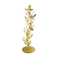 Hello Honey® 10" Distressed Pewter Finish Metal Taper Candleholder with Leaves & Berries