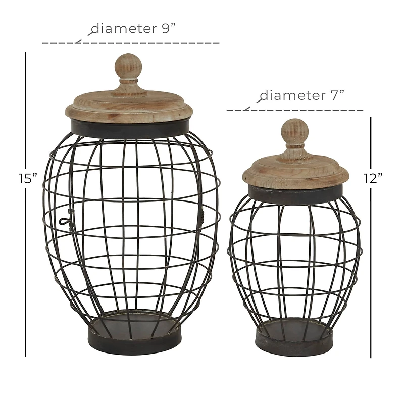 Black Farmhouse Metal Wire Jars, 2ct.