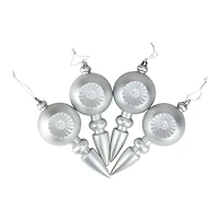 4ct. 7.5" Matte Silver Retro Reflector Shatterproof Christmas Finial Ornaments