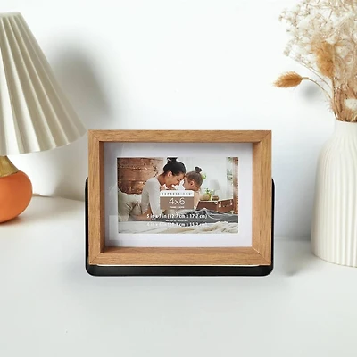 Expressions 4" x 6" Natural Wood Frame with Mat in Metal Base by Studio Décor®