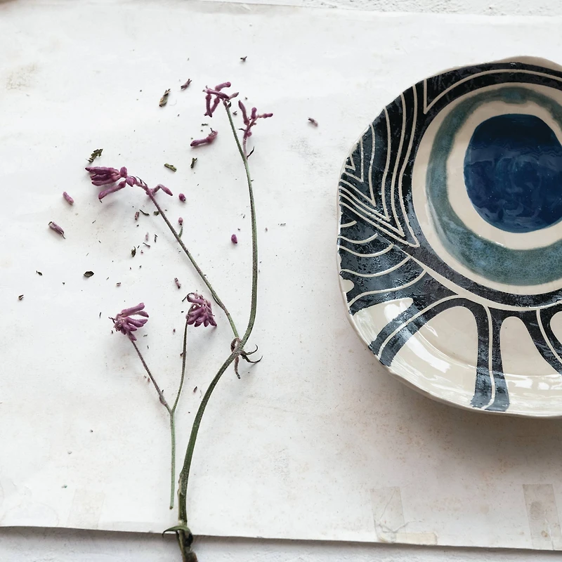 Hello Honey® 12.25" Abstract Azure Stoneware Plate