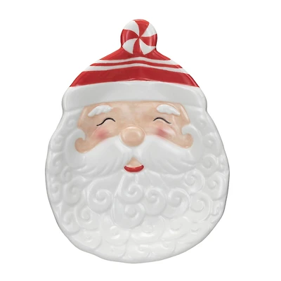 Hello Honey® 7" White & Red Hand-Painted Ceramic Santa Shaped Plate