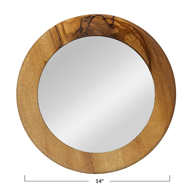 Hello Honey® 14" Natural Brown Round Sandstone Wall Mirror