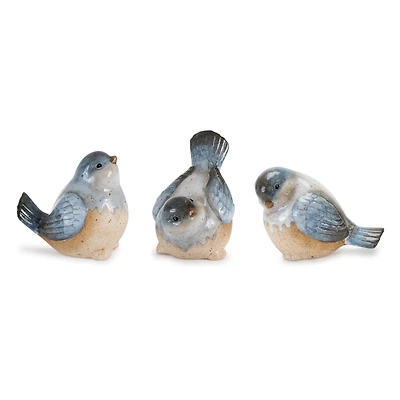 Ceramic Bird Figurines with Unglazed Accents Set