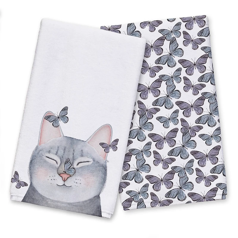 Cat with Butterflies 16" x 25" Towel Set