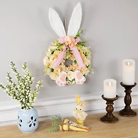 18" Wooden Floral Artificial Easter Wreath with Rabbit Ears & Paws