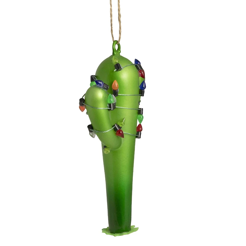 5.5" Green Cactus with Retro Light String Glass Christmas Ornament