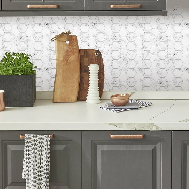 RoomMates Carrara Marble Hexagon Peel & Stick Backsplash