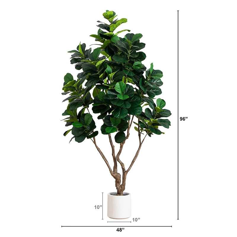 8ft. Artificial Grand Fiddle Leaf Tree in White Decorative Planter