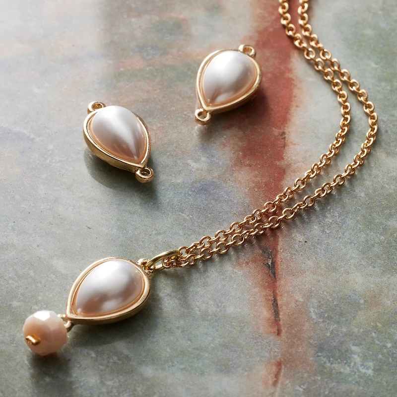 White & Gold Pearl Oval Connectors, 22mm by Bead Landing™