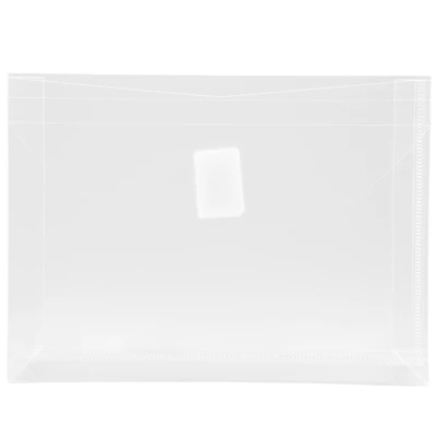 JAM Paper 5.5" x 7.5" Clear Plastic Hook & Loop Closure Envelopes, 12ct.