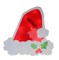 12.5" Lighted Santa Hat with Holly Berries Window Silhouette Decoration
