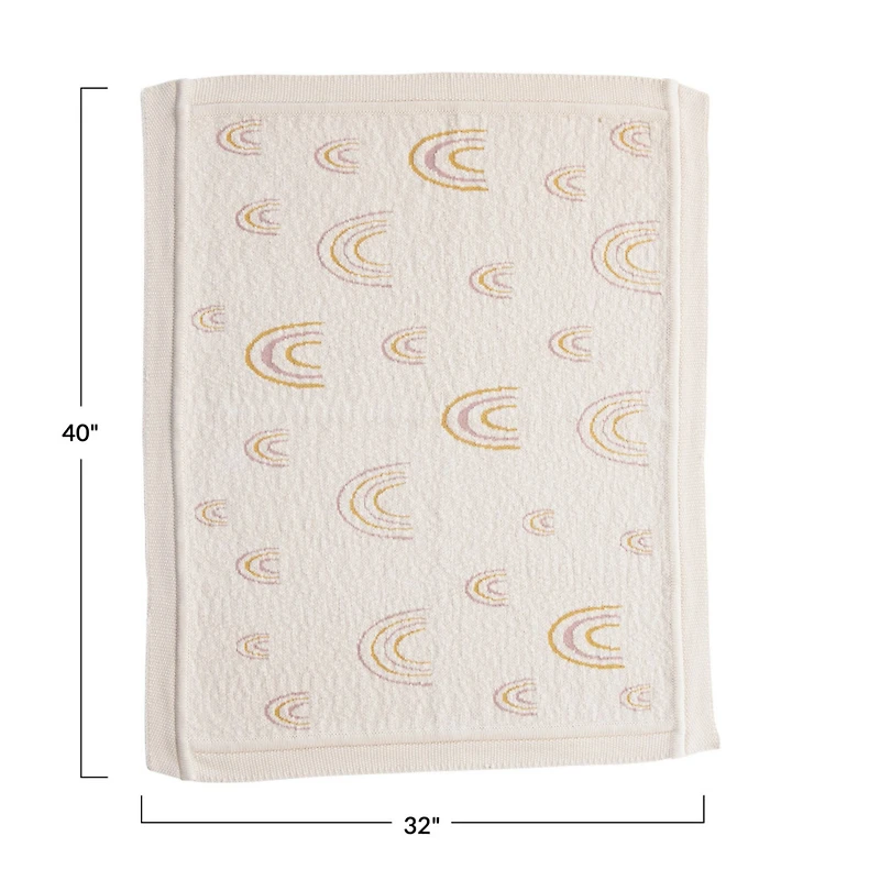 Hello Honey® Cream Cotton Knit Baby Blanket with Rainbows
