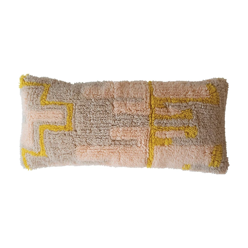 Hello Honey® 36" Pink, Yellow & Cream Wool Shag Lumbar Pillow