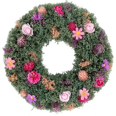 13" Pink Rose & Purple Thistle Spring Wreath