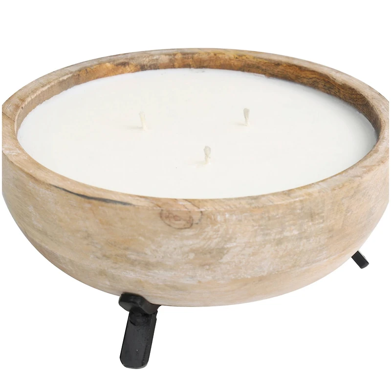 Egyptian Mint Scented 3-Wick Candle in Light Brown Tripod Stand Bowl