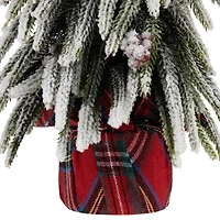 14" Unlit Mini Flocked Downswept Pine with Berries Artificial Christmas Tree