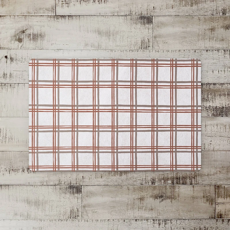 Holiday Plaid on White Floor Mat
