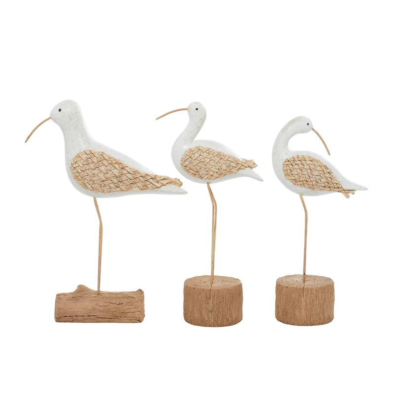 Set of 3 White Polystone Contemporary Sculpture, 15", 15", 14"