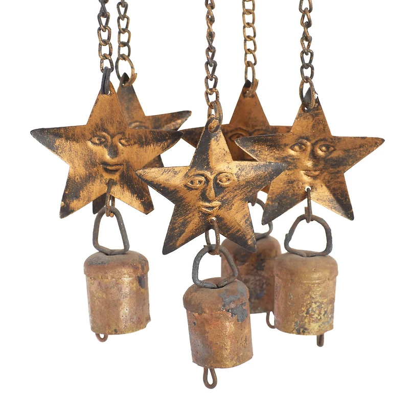 18" Brass Metal Eclectic Sun & Stars Wind Chime