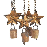18" Brass Metal Eclectic Sun & Stars Wind Chime