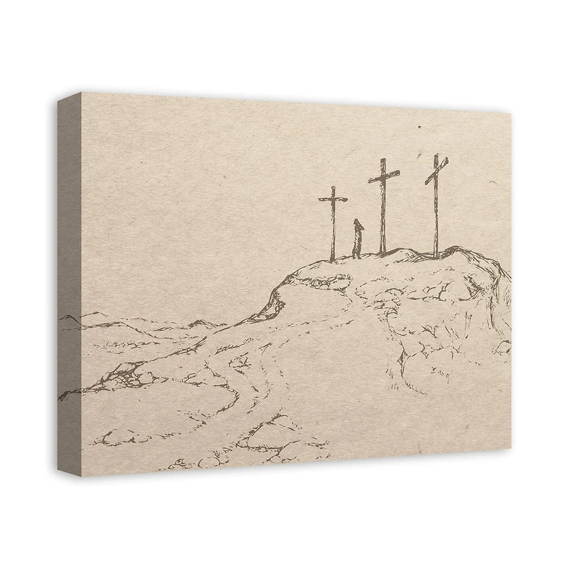 Crosses On Hill Sketch 2 16" x 20" Canvas Wall Art