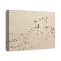 Crosses On Hill Sketch 2 16" x 20" Canvas Wall Art
