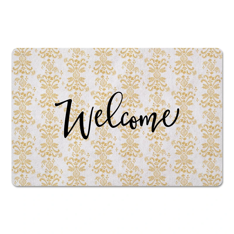 Welcome Floral Crest Floor Mat