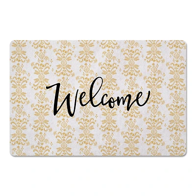 Welcome Floral Crest Floor Mat