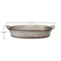 Hello Honey® 34'' Gray Oval Distressed  Galvanized Metal Tray with Handles