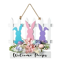 Glitzhome® 14" Easter Wooden Bunny Fence Door Hanger