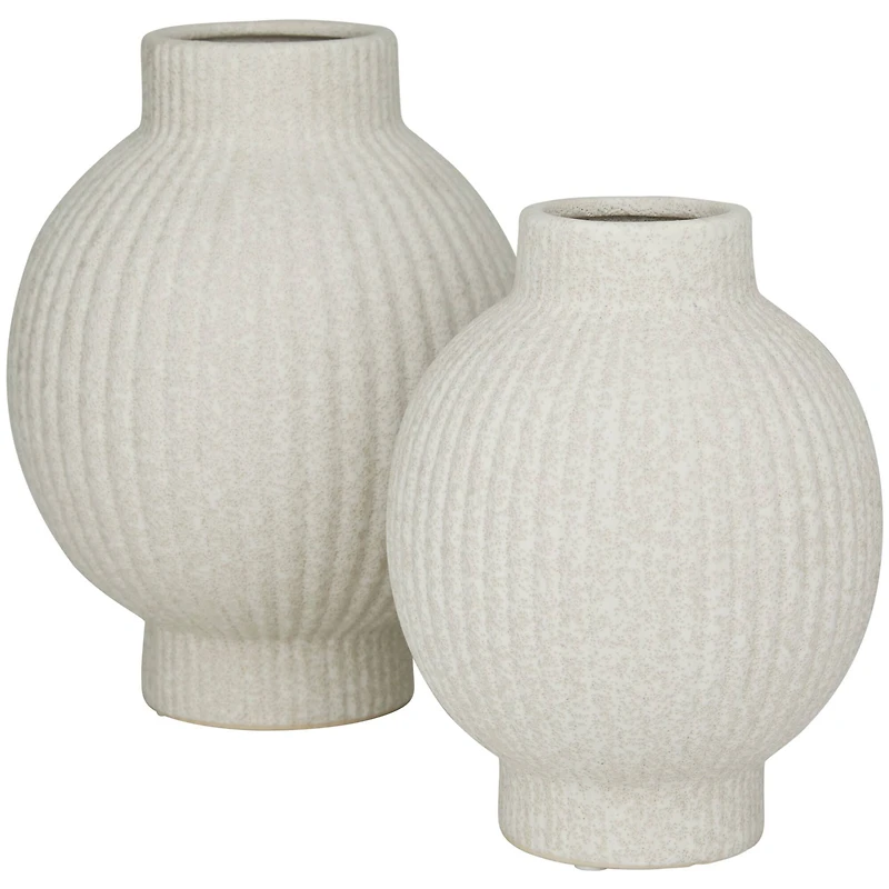 CosmoLiving by Cosmopolitan White Ceramic Ribbed Vase Set of 2 11", 9"