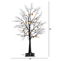 3ft. Pre-Lit Artificial Halloween Black Twig Tree with 18 Orange LED Pumpkin Shaped Lights